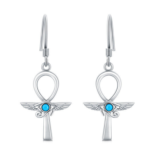 Sterling Silver Circular Shaped Turquoise Angel Wing Drop Earrings