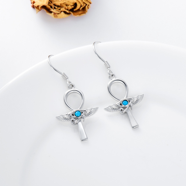 Pendants d'oreilles en argent sterling avec aile d'ange en turquoise de forme circulaire-3