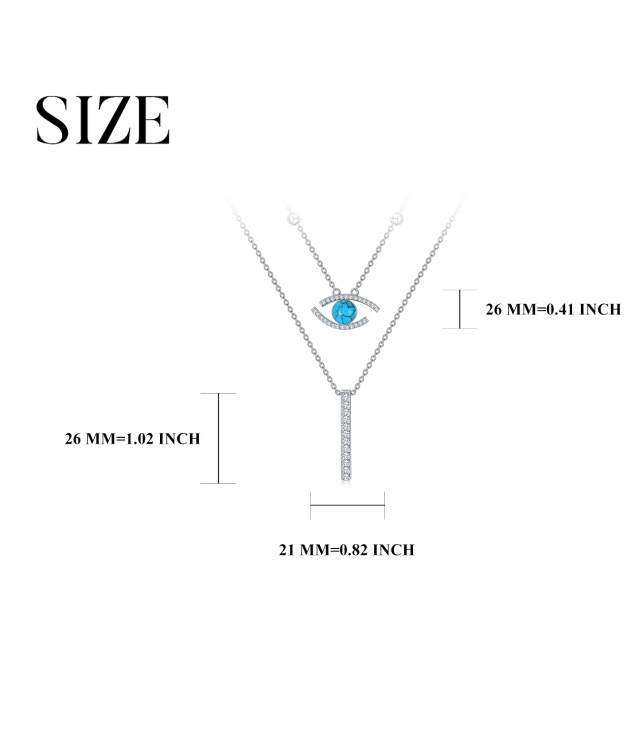 Colar de prata esterlina em forma de barra circular de turquesa e olho mau em camadas-5