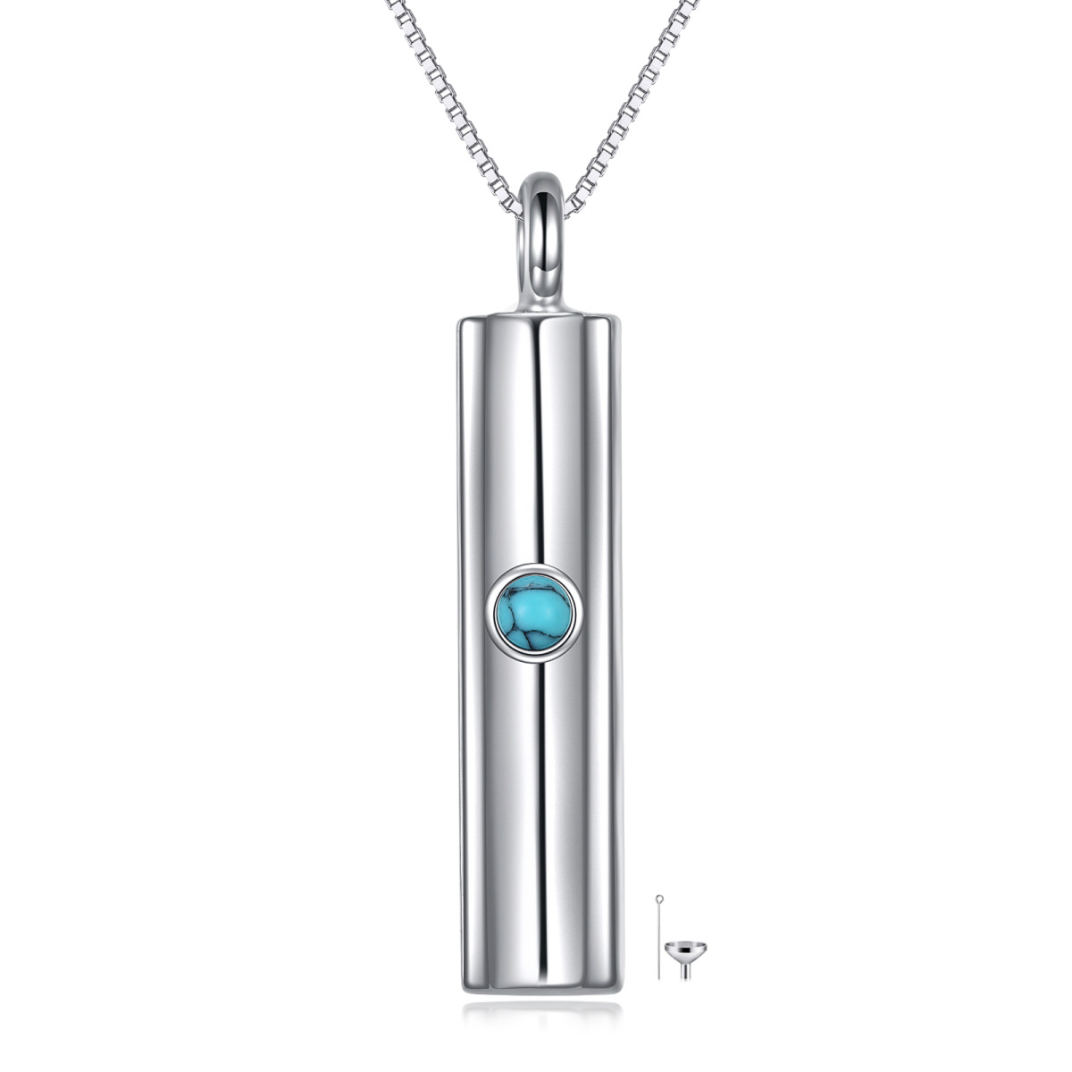 Collier Urne en Argent Sterling avec Barre de Turquoise Ronde-1