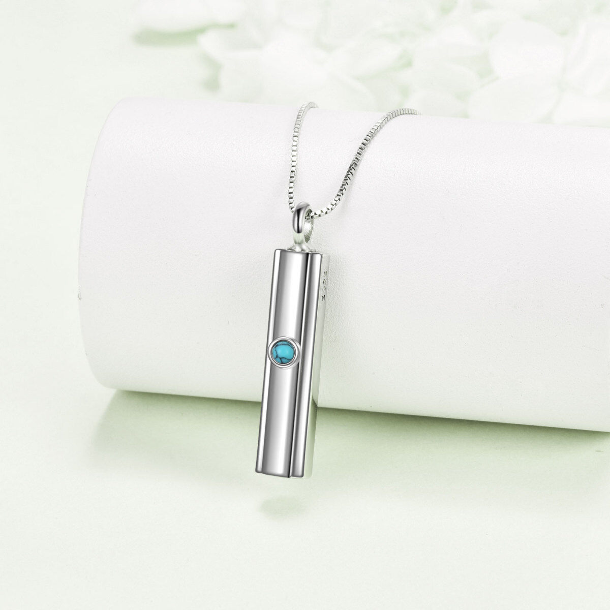 Collier Urne en Argent Sterling avec Barre de Turquoise Ronde-3