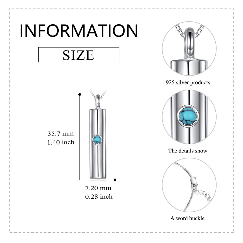 Sterling Silver Circular Shaped Turquoise Gemstone Bar Urn Necklace for Ashes-5