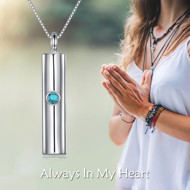 Sterling Silver Circular Shaped Turquoise Gemstone Bar Urn Necklace for Ashes-6