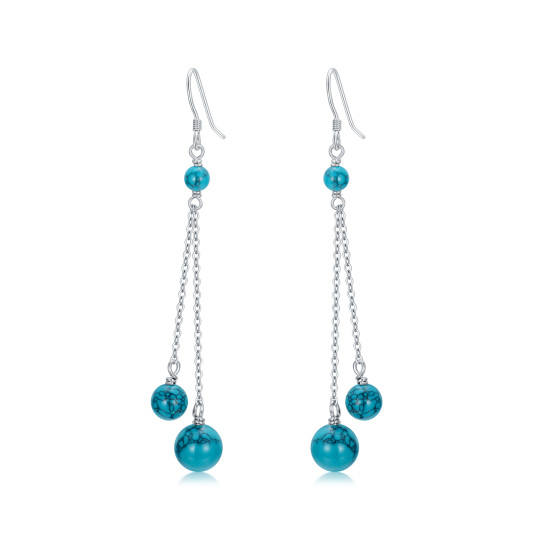 Sterling Silver Circular Shaped Turquoise Bead Drop Earrings