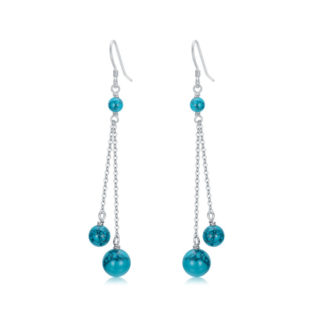 Pendants d'oreilles en argent sterling avec perles de turquoise de forme circulaire-1