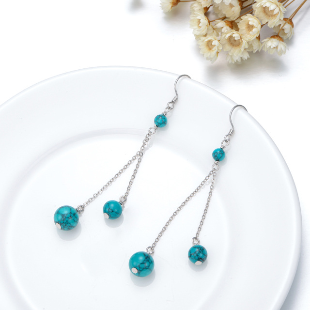 Pendants d'oreilles en argent sterling avec perles de turquoise de forme circulaire-4