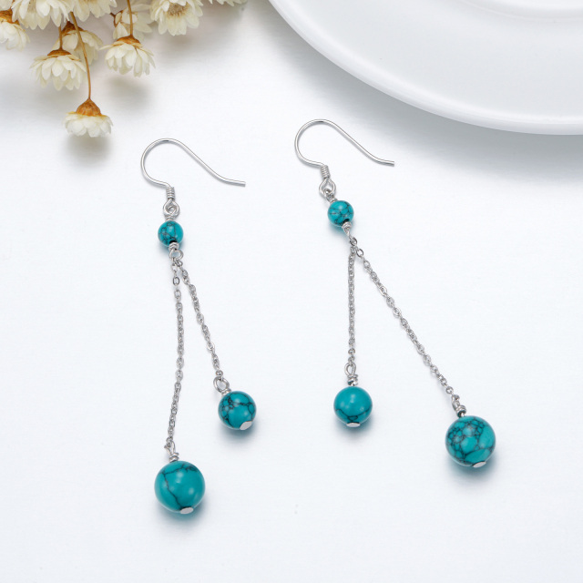 Pendants d'oreilles en argent sterling avec perles de turquoise de forme circulaire-5