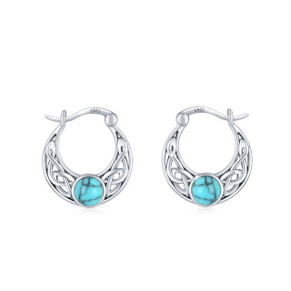 Sterling Silver Circular Shaped Turquoise Celtic Knot Hoop Earrings-3