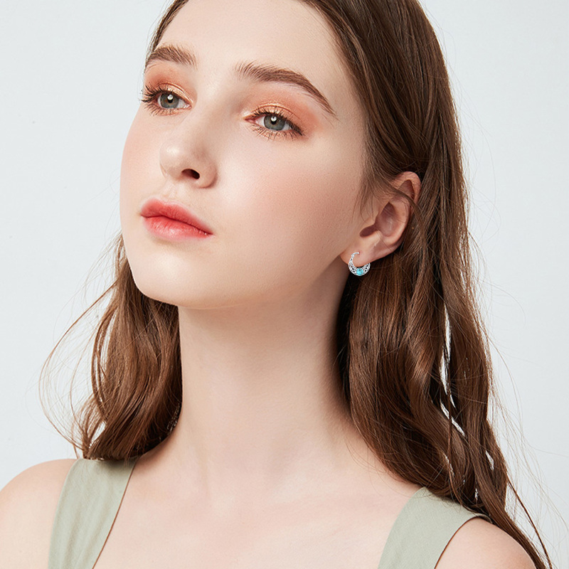 Sterling Silver Circular Shaped Turquoise Celtic Knot Hoop Earrings-2