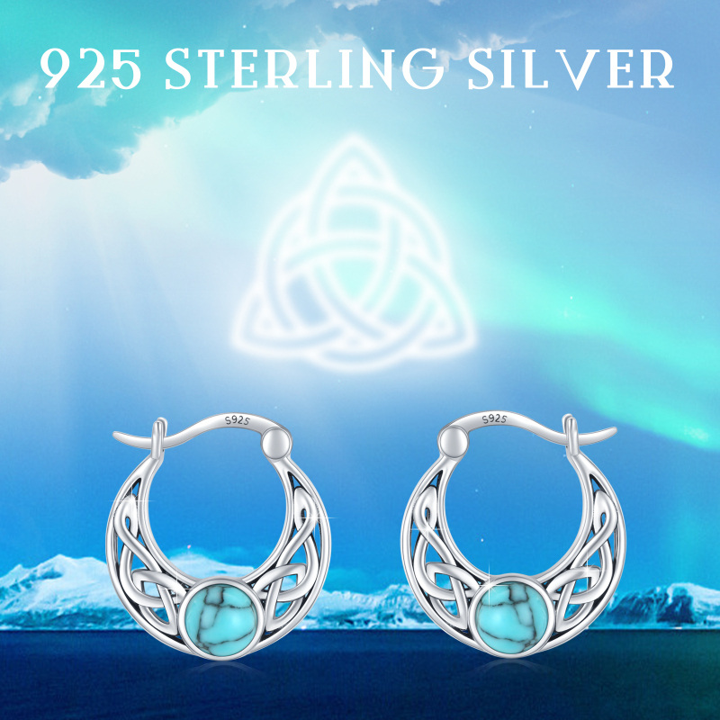 Sterling Silver Circular Shaped Turquoise Celtic Knot Hoop Earrings-4