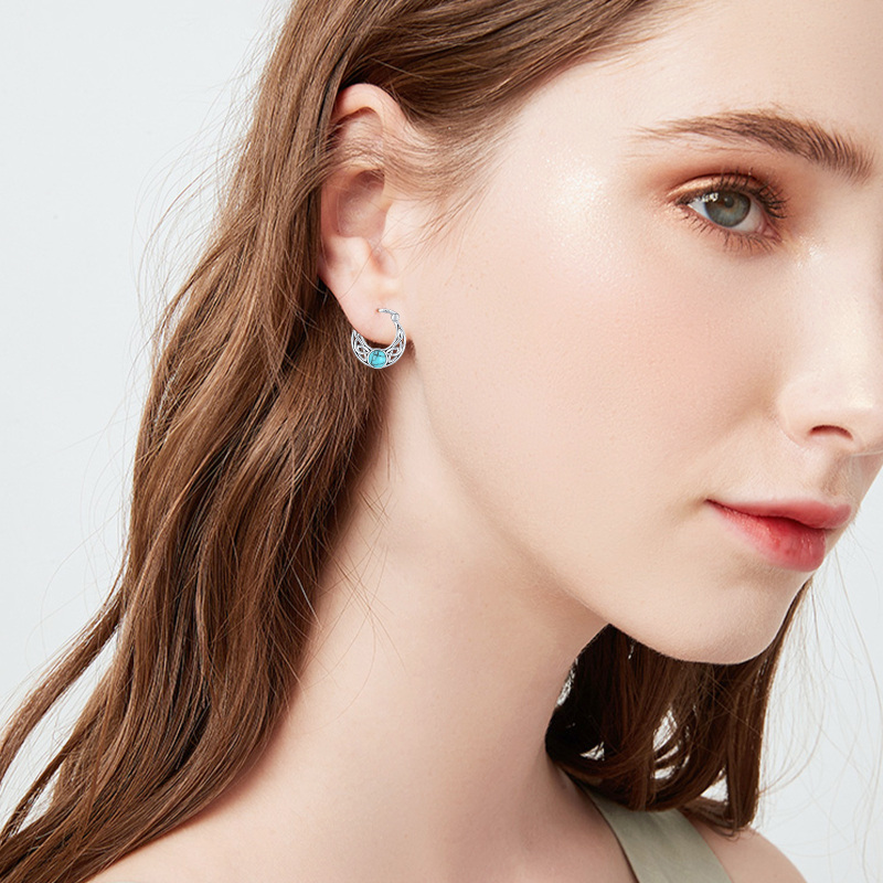 Sterling Silver Circular Shaped Turquoise Celtic Knot Hoop Earrings-5