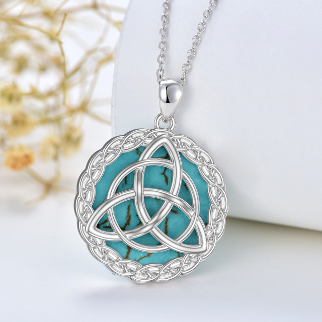 Collier en argent sterling avec pendentif nœud celtique en turquoise de forme circulaire-3