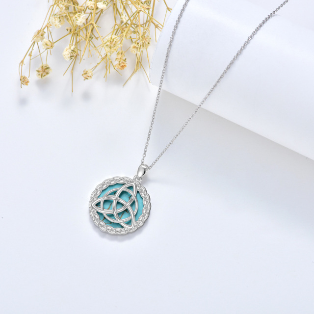 Collier en argent sterling avec pendentif nœud celtique en turquoise de forme circulaire-4