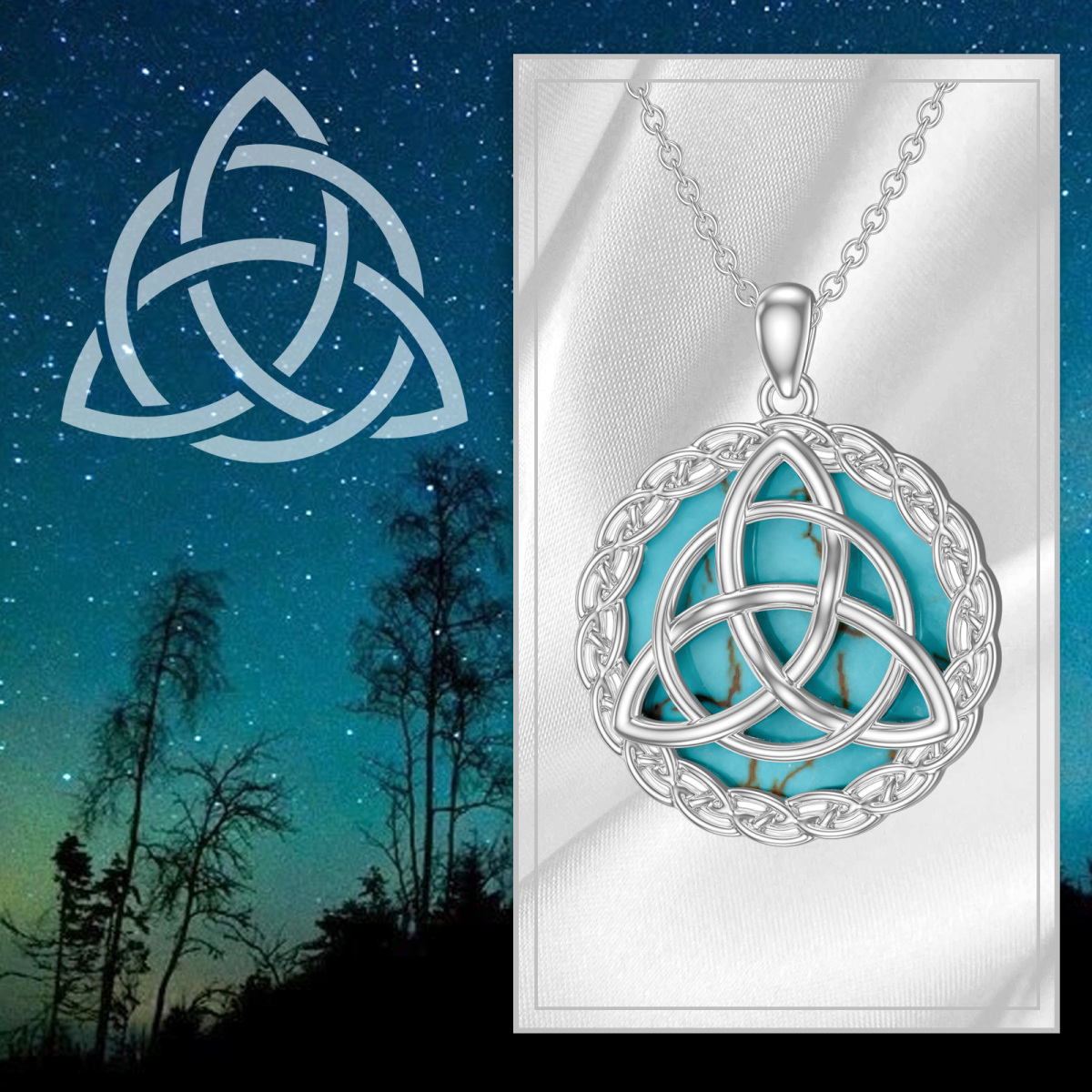 Sterling Silver Circular Shaped Turquoise Celtic Knot Pendant Necklace-5