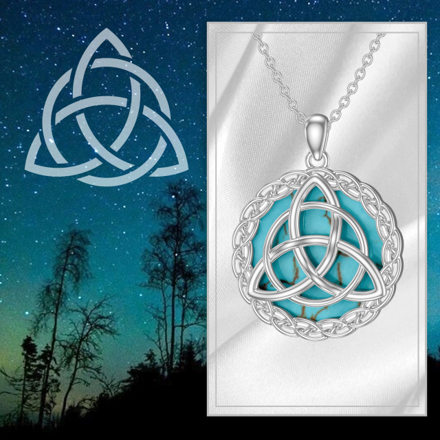 Sterling Silver Circular Shaped Turquoise Celtic Knot Pendant Necklace-5