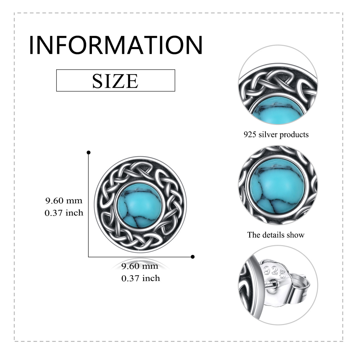 Sterling Silver Circular Shaped Turquoise Celtic Knot & Round Stud Earrings-5