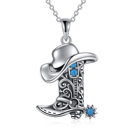 Collier en argent sterling avec pendentif turquoise en forme de chapeau de cow-boy et bott