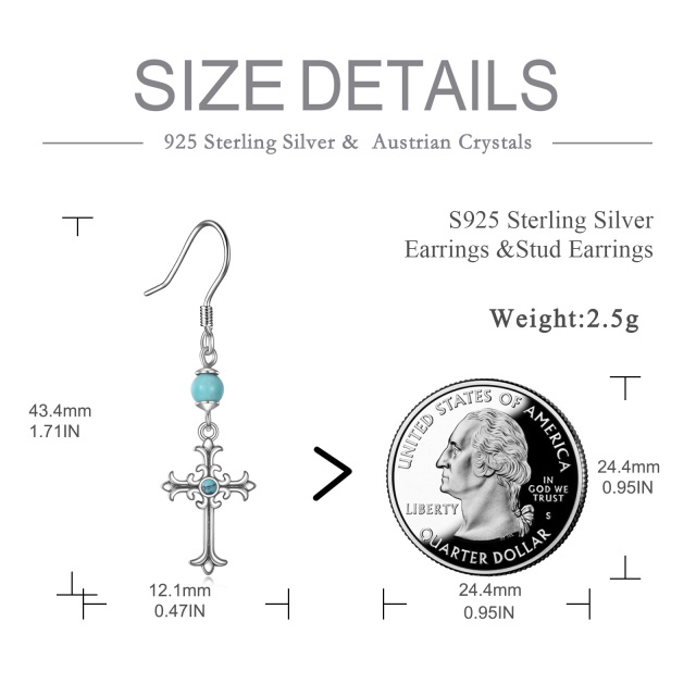 Pendants d'oreilles en argent sterling avec croix en turquoise de forme circulaire-5