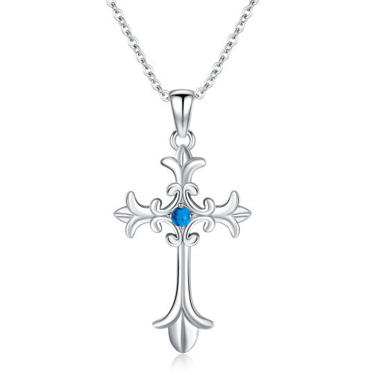 Sterling Silver Circular Shaped Turquoise Cross Pendant Necklace