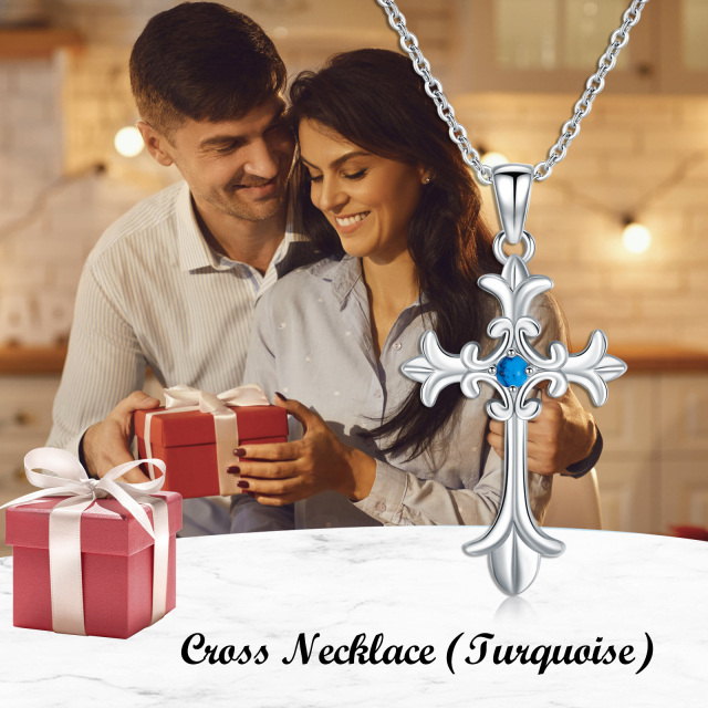 Collana con ciondolo a forma di croce turchese circolare in argento sterling-6