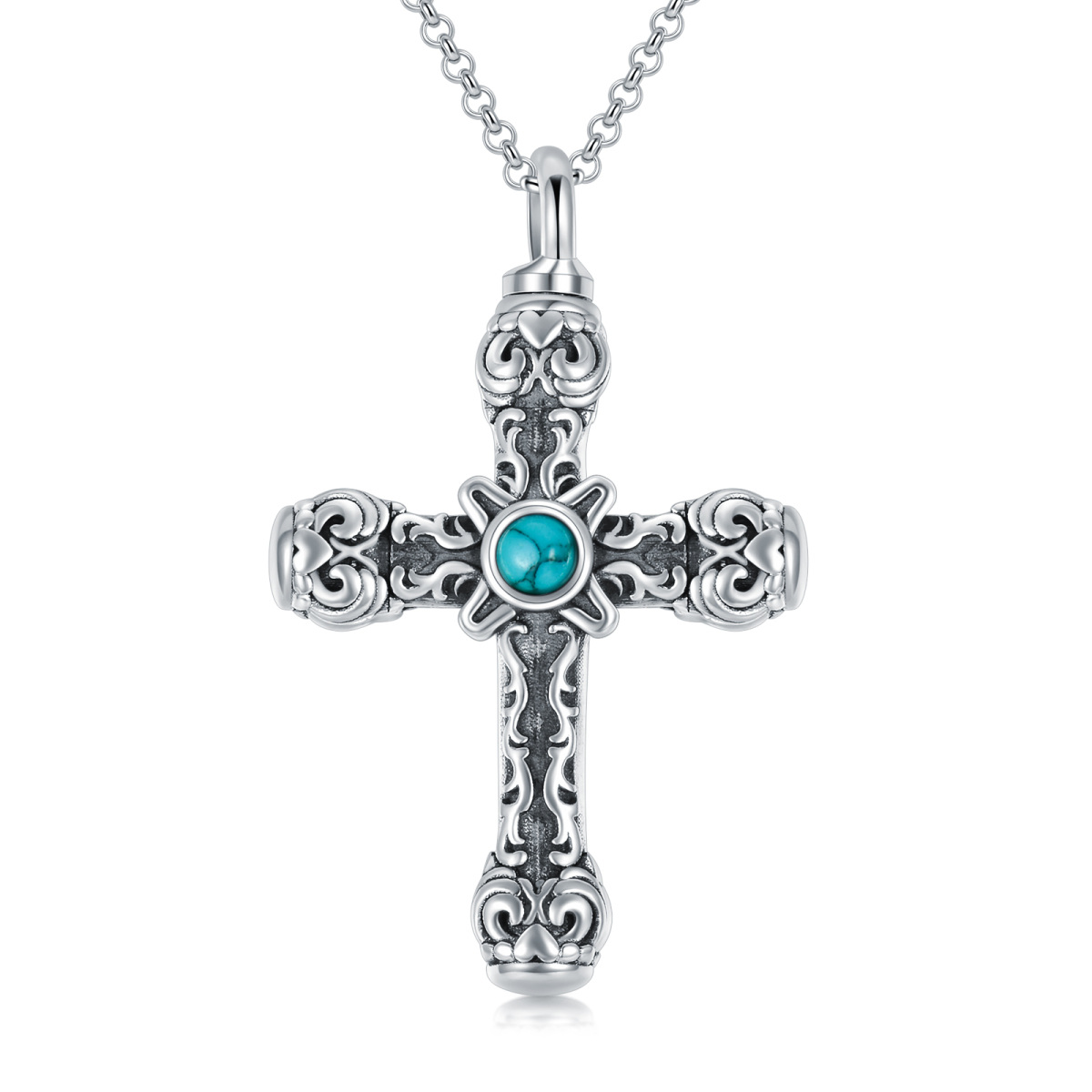 Collana con croce turchese in argento sterling a forma di cerchio per le ceneri-1