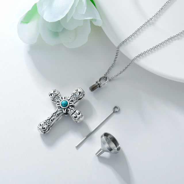 Collier en argent sterling avec croix en turquoise de forme circulaire-4