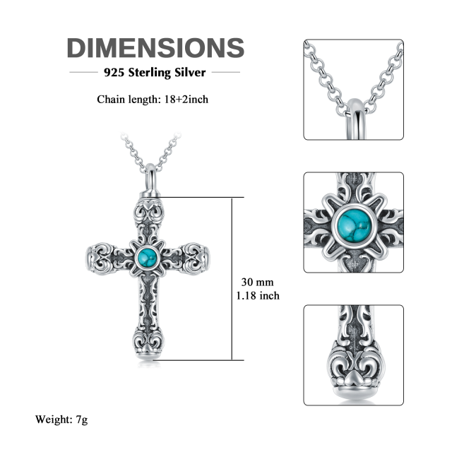 Collier en argent sterling avec croix en turquoise de forme circulaire-5