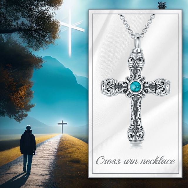 Collier en argent sterling avec croix en turquoise de forme circulaire-6