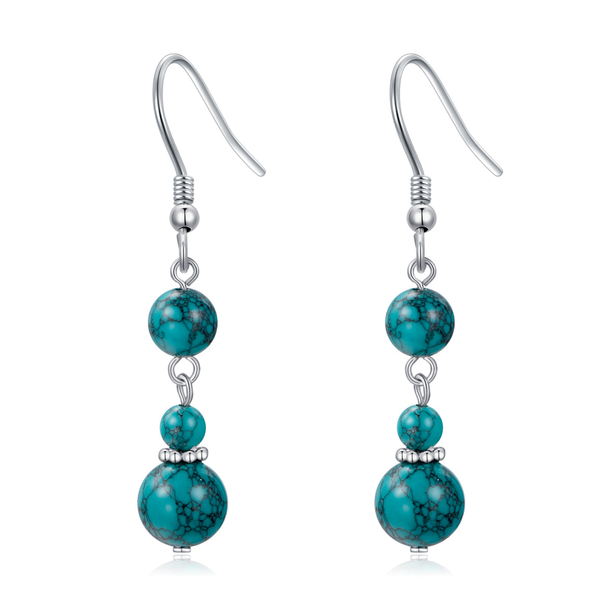 Sterling Silver Circular Shaped Turquoise Drop Earrings-1