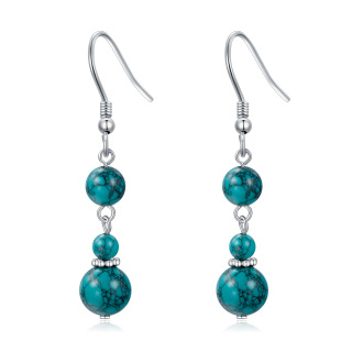 Sterling Silver Circular Shaped Turquoise Drop Earrings-31