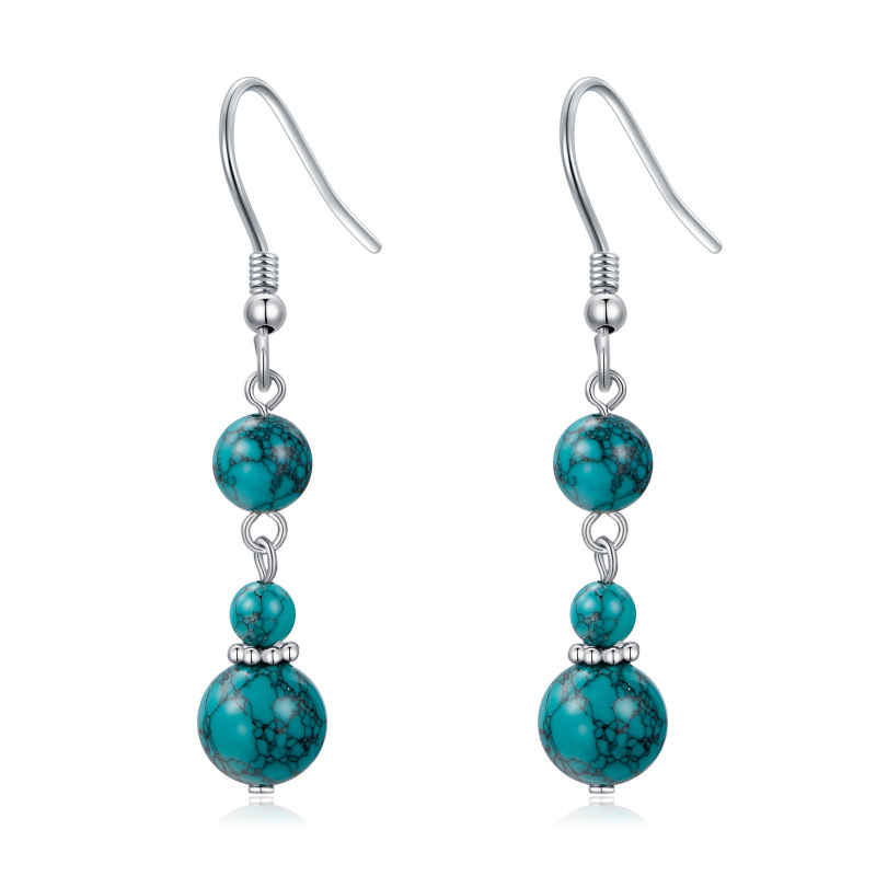 Sterling Silver Circular Shaped Turquoise Drop Earrings-18