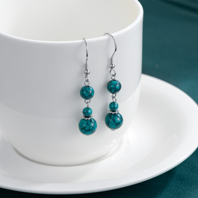 Sterling Silver Circular Shaped Turquoise Drop Earrings-3