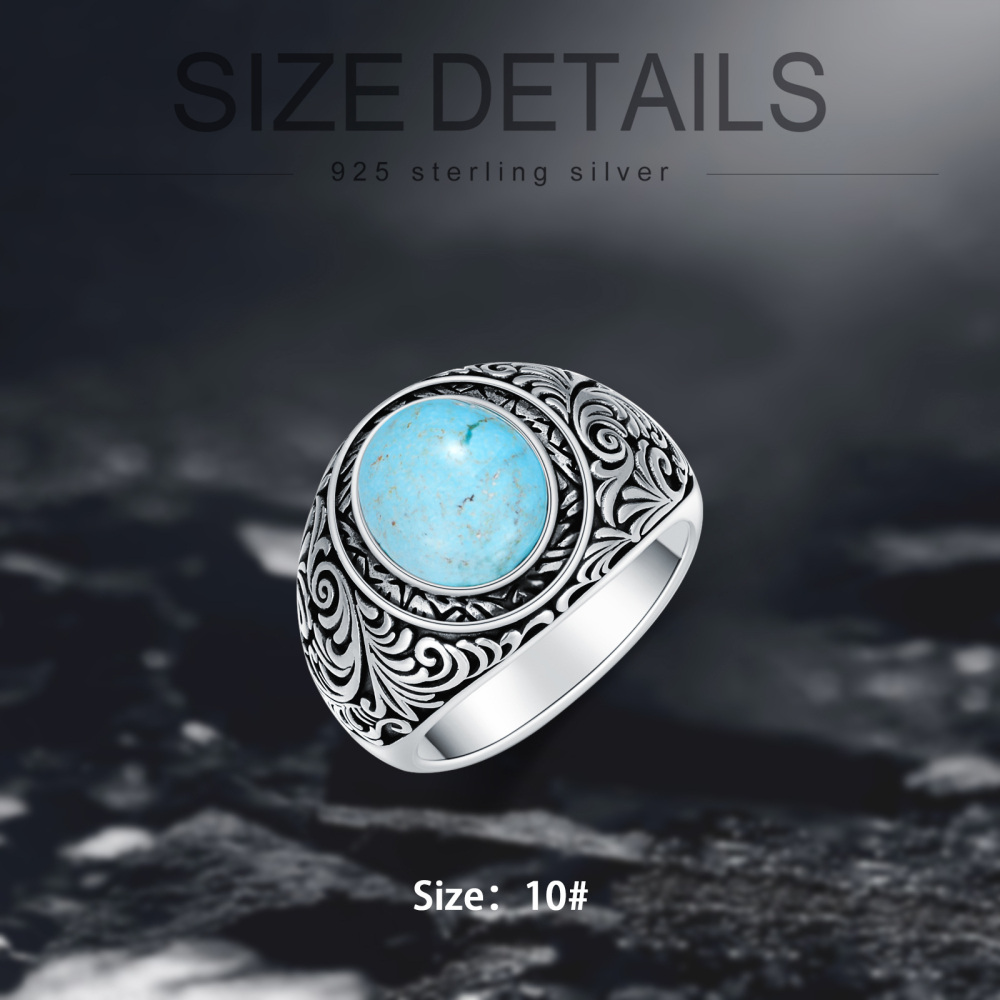 Sterling Silver Round Shaped Turquoise Father & Son Ring for Men-3