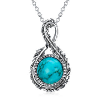 Sterling Silver Circular Shaped Turquoise Feather & Infinity Symbol Pendant Necklace-54