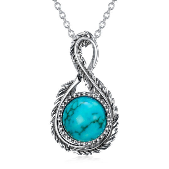 Collana in argento sterling con ciondolo circolare a forma di piuma di turchese e simbolo dell'infinito