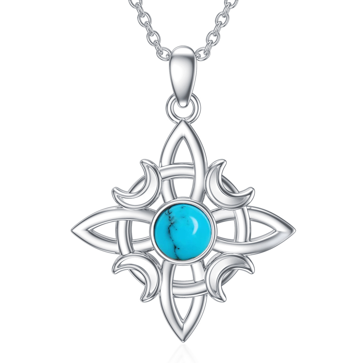 Collier en argent sterling avec pendentif lune et nœud de sorcière en turquoise de forme c-1