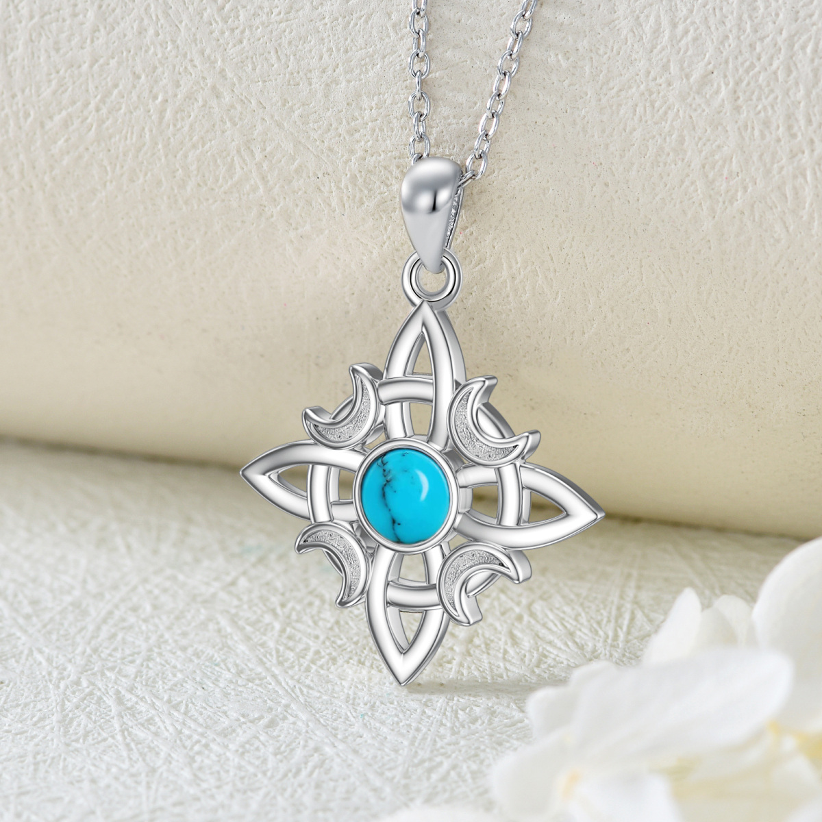 Collier en argent sterling avec pendentif lune et nœud de sorcière en turquoise de forme c-3