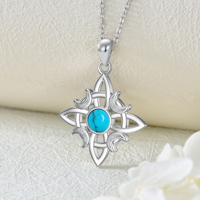 Collana in argento sterling con ciondolo circolare a forma di luna e nodo di strega in tur-3