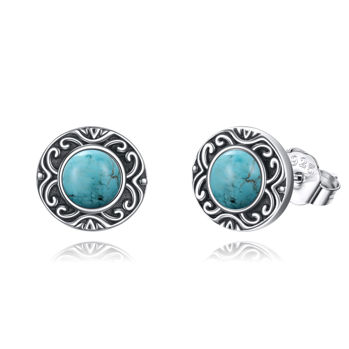 Sterling Silver Turquoise Circle Stud Earrings for Women-1