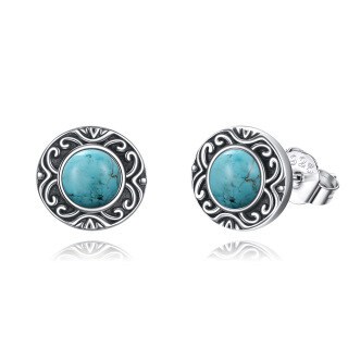 Sterling Silver Turquoise Circle Stud Earrings for Women-3