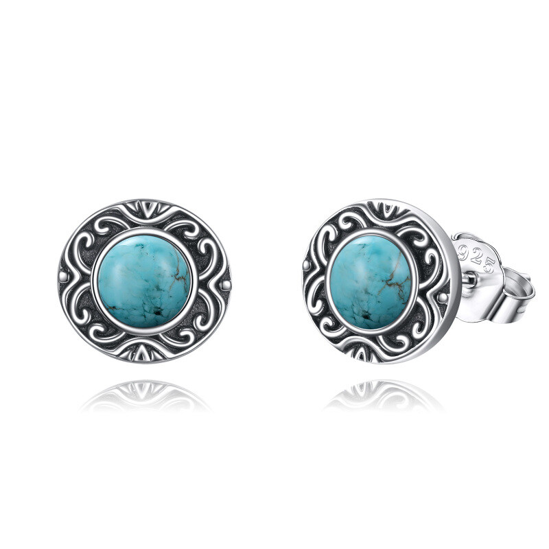 Sterling Silver Turquoise Circle Stud Earrings for Women