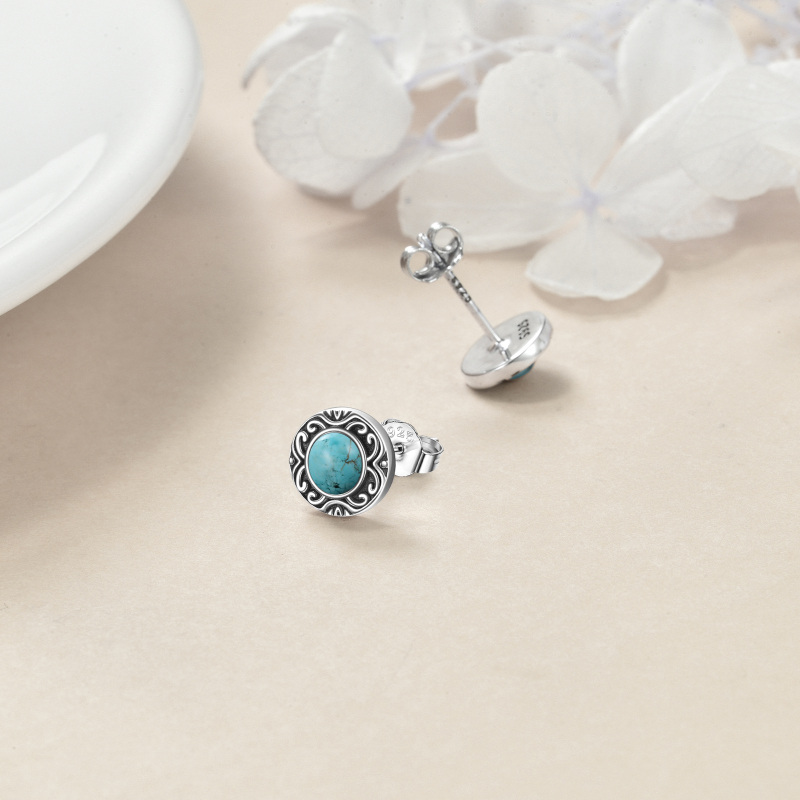 Brincos de pino de círculo turquesa de prata esterlina para mulheres-4