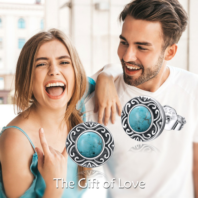 Brincos de pino de círculo turquesa de prata esterlina para mulheres-6