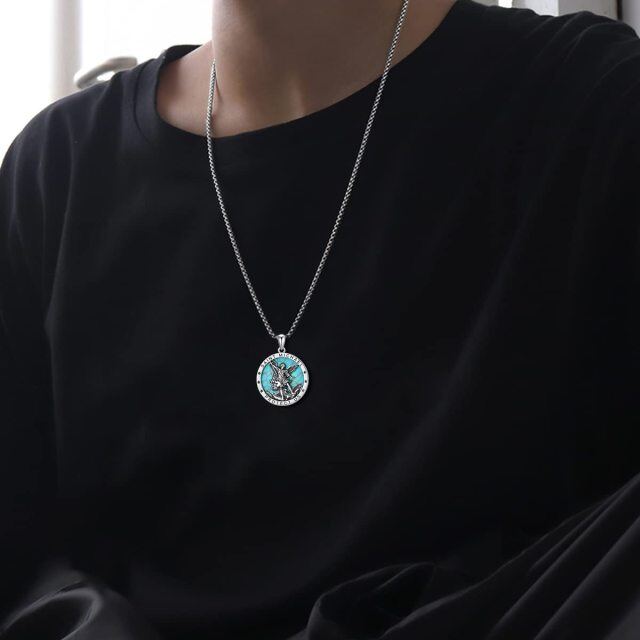 Collier en argent sterling avec pendentif Saint Michel en Turquoise de forme circulaire av-2