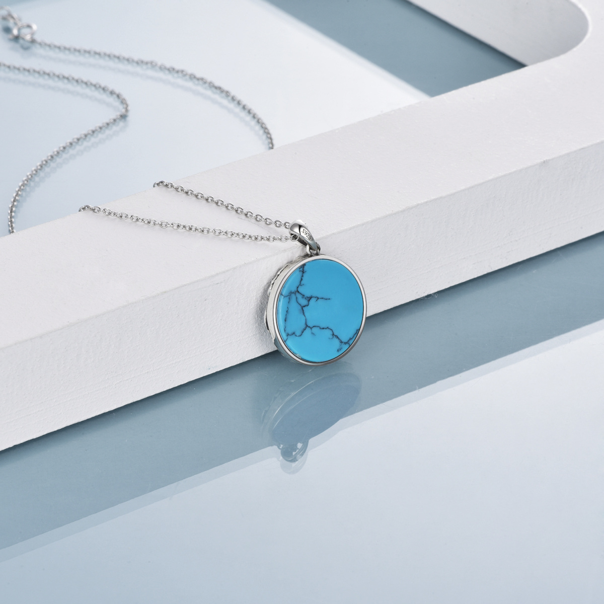 Collier en argent sterling avec pendentif arbre de vie en turquoise de forme circulaire-3