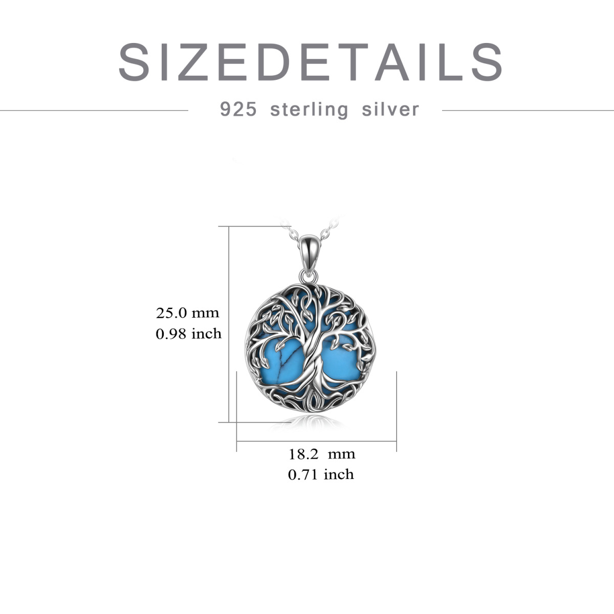 Sterling Silver Circular Shaped Turquoise Tree Of Life Pendant Necklace-4