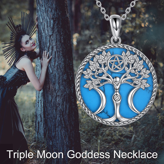 Collier en argent sterling avec pendentif arbre de vie, pentagramme et triple lune en turq-6