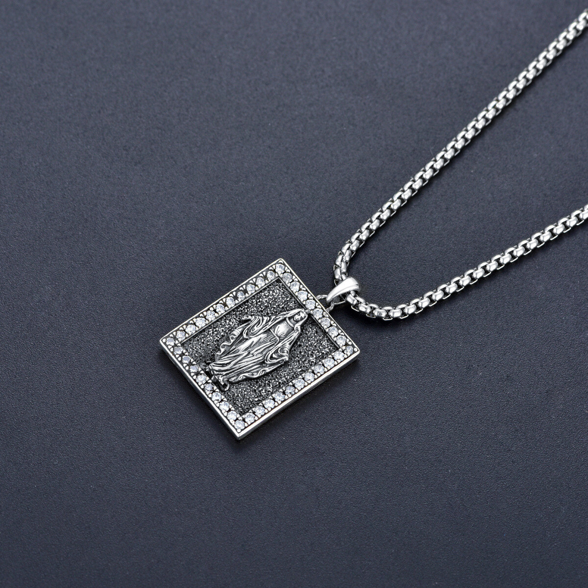 Collier en argent sterling avec pendentif Vierge Marie en zircon cubique pour hommes-4