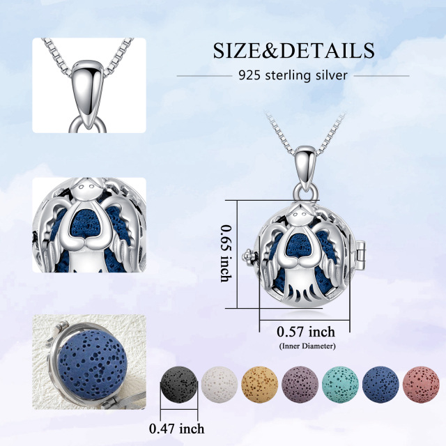 Sterling zilveren cirkelvormige vulkanische steen engel vleugel hanger ketting-5