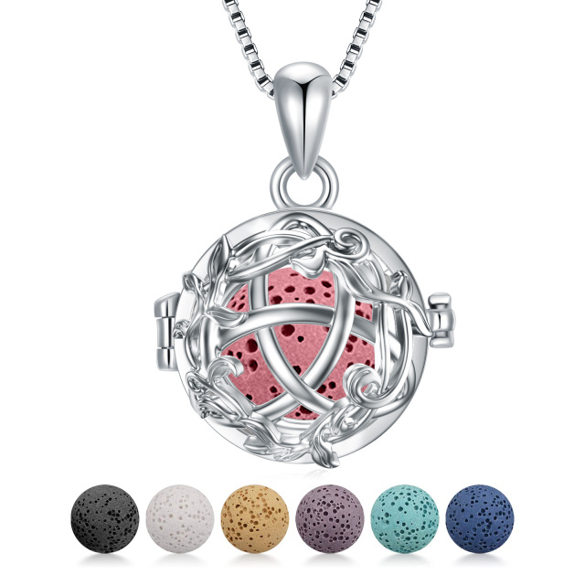 Collana con ciondolo di pietra vulcanica in argento sterling a forma di cerchio e foglie-1